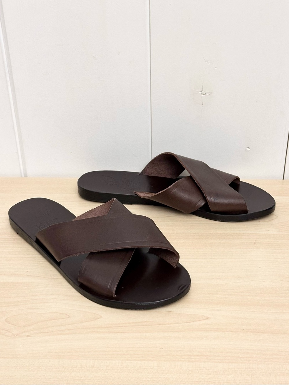 Ancient Greek Sandals Thais Slip-On Leather Sandals In Chocolate Brown Size 7